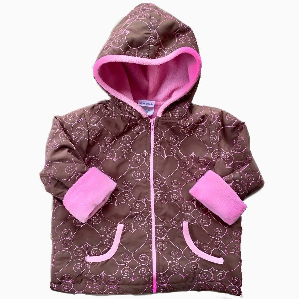 Girls Okie Dokie Brown & Pink Hooded Jacket